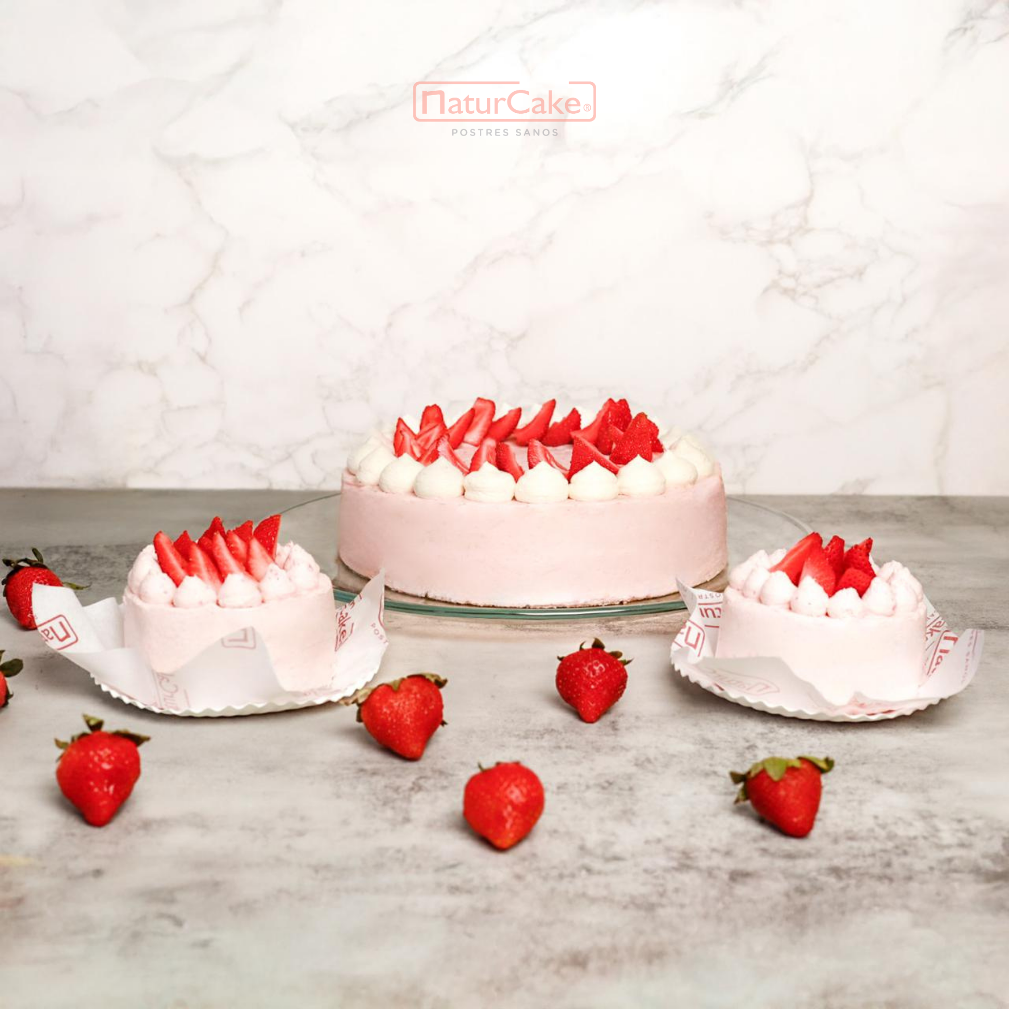 Pastel fresas con crema vegano individual